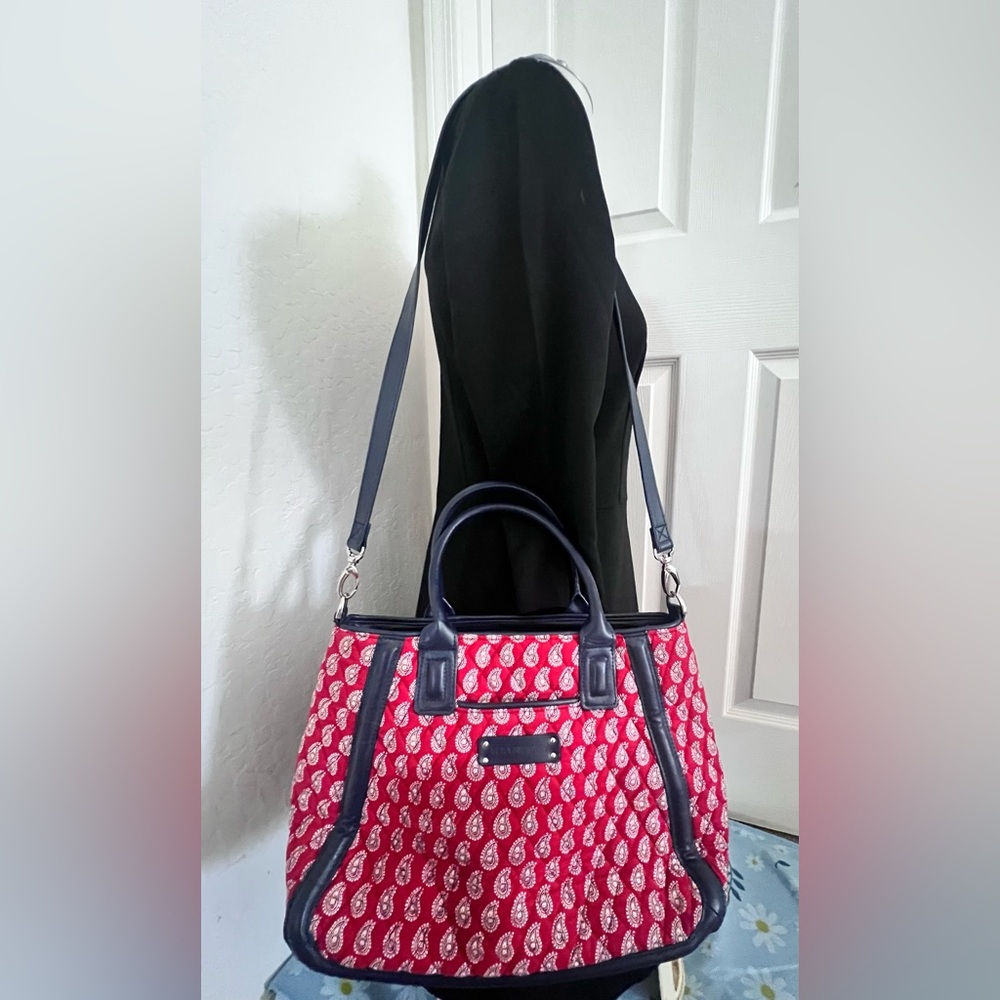 Vera Bradley Womens Red Black Paisley Detachable Strap Double Handle Tote Bag